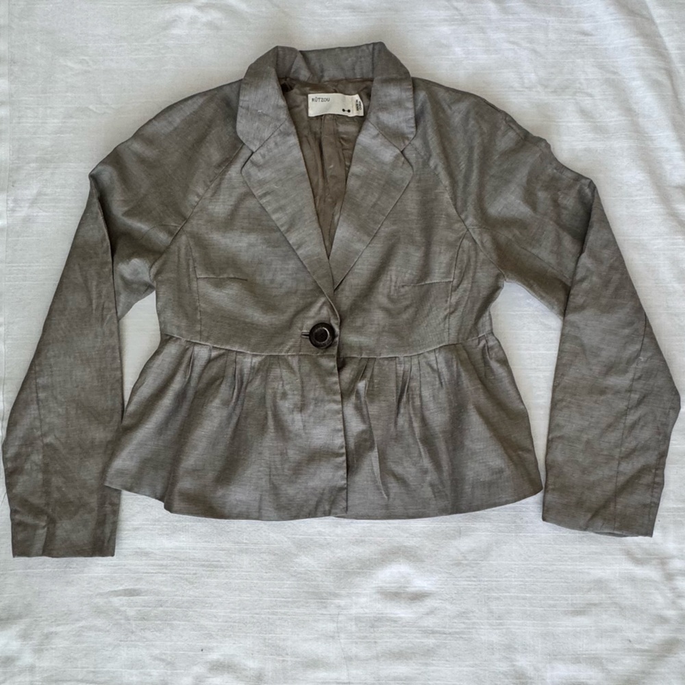 RUTZOU linen wool cropped blazer jacket tan size 36 US 6
